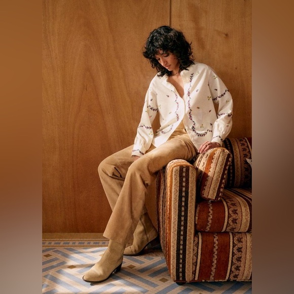 Sézane X Lucia Vergara - Elviro Shirt Ecru With Margarita Embroidery Sz 8/EU 40 - Picture 3 of 8